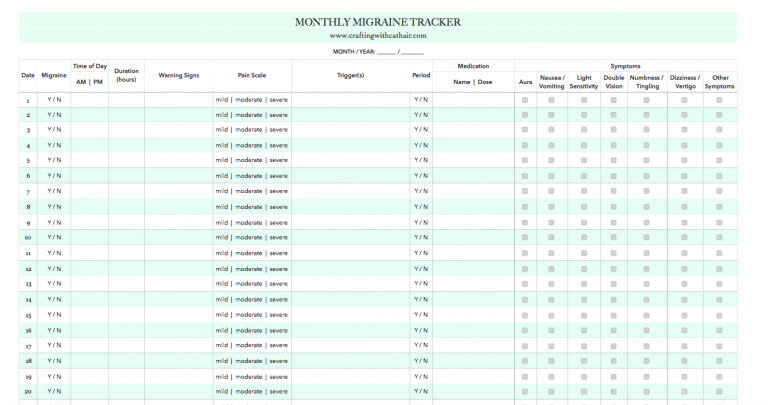 Free Monthly Migraine Tracker